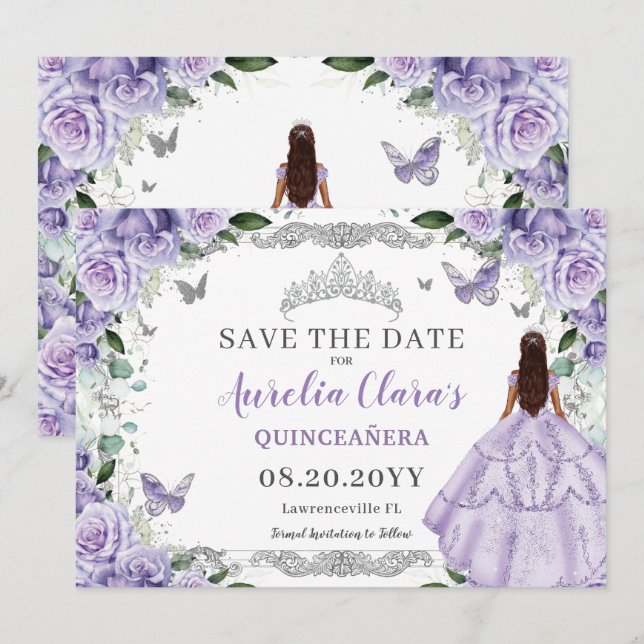 Save The Date Plante violette Lilac Quinceanera XV Sweet sixteen (Devant / Derrière)