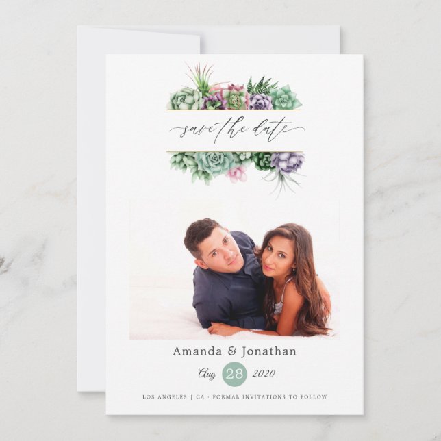 Save The Date Plantes succulentes à l'aquarelle Photo mariage (Devant)