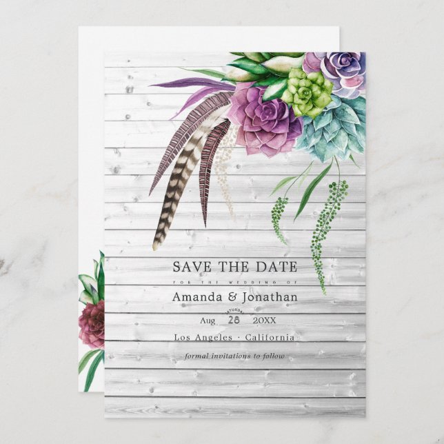 Save The Date Plantes succulentes Boho Mystique Rustique Mariage (Devant / Derrière)