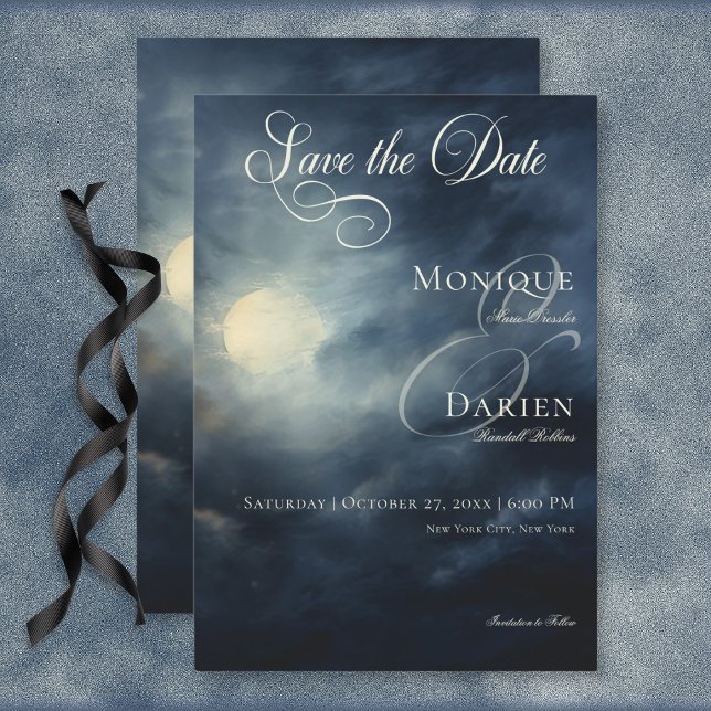 Save The Date Pleine lune gothique foncé Mariage de nuit Sky (Dark Gothic Full Moon Night Sky Wedding Save the Date Card)