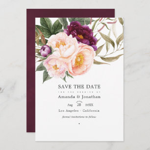 Save The Date Plum et Pêche Mariage floral photo