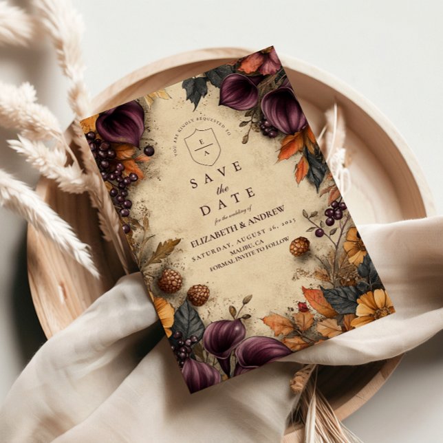 Save The Date Plum foncé automne Mariage floral (Créateur téléchargé)