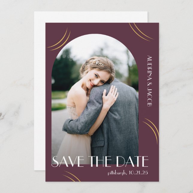 Save The Date Plum Photo Big Typography Mariage (Devant / Derrière)