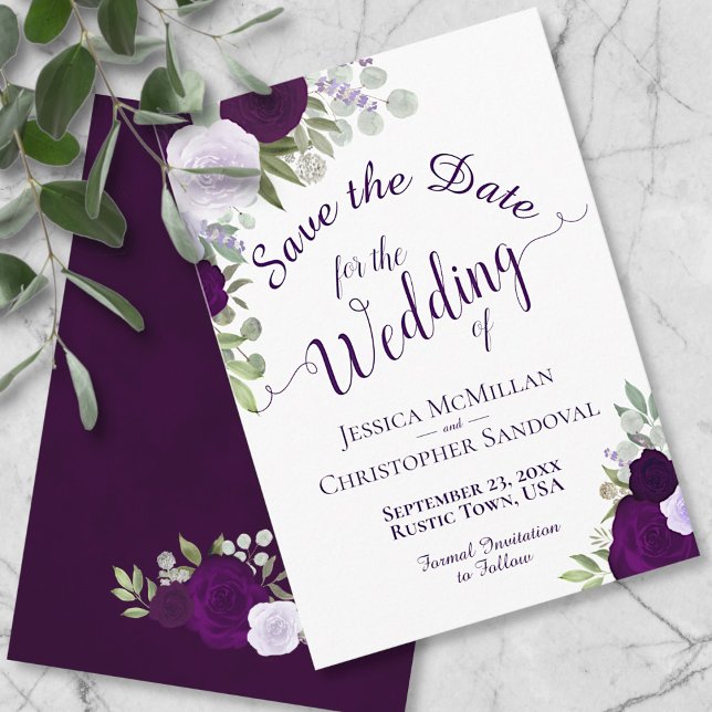 Save The Date Plum Purple Aquarelle Floral Elegant Boho Mariage (Créateur téléchargé)
