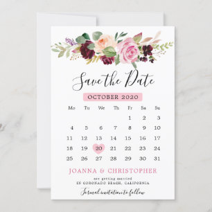Save The Date Plum Purple Blush Rose Botanique Calendrier Floral