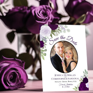 Save The Date Plum Purple Floral Élégant Boho Mariage Photo