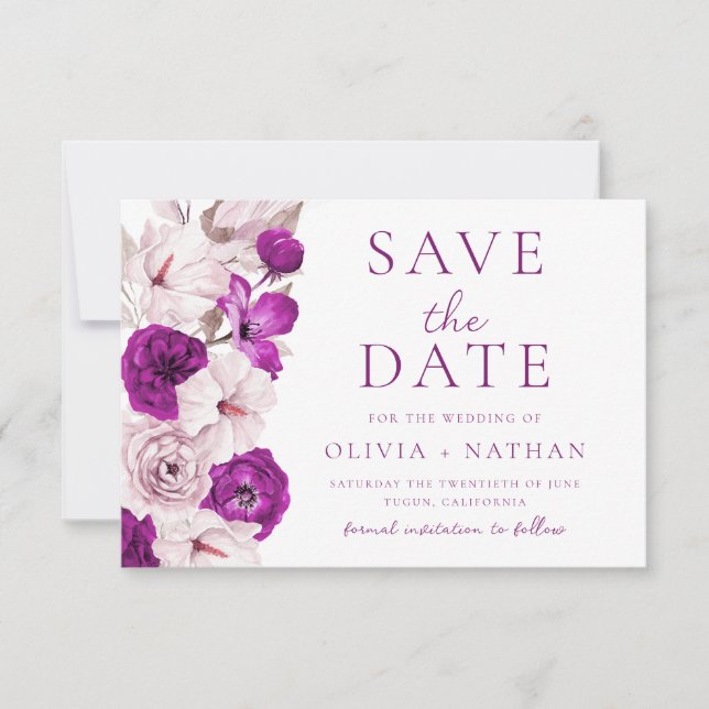 Save The Date Plum romantique et Mariage d'aquarelle (Devant)