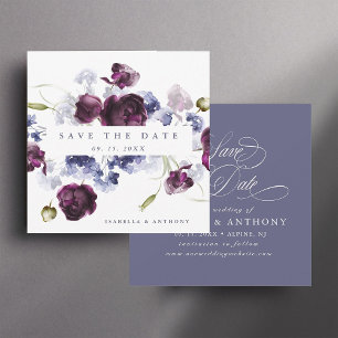 Save The Date Plum romantique violet & Indigo Mariage Floral ble