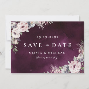 Save The Date Plum & rose roux poussiéreux boho floral enregistr