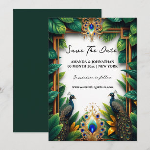 Save The Date Plumes de luxe d'oiseaux de paon tropicaux