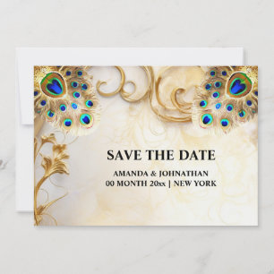 Save The Date Plumes de paon luxueux plumage d'oiseaux de nature