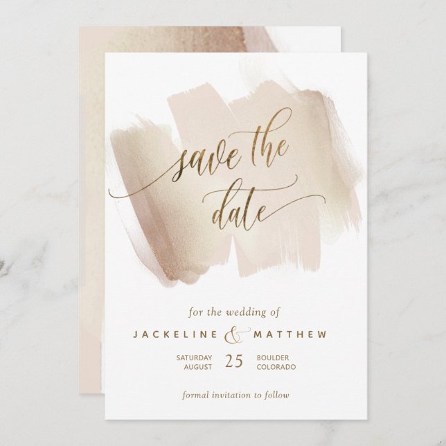Save The Date Poche et Terracotta Brush Strokes Mariage minimal (Devant / Derrière)
