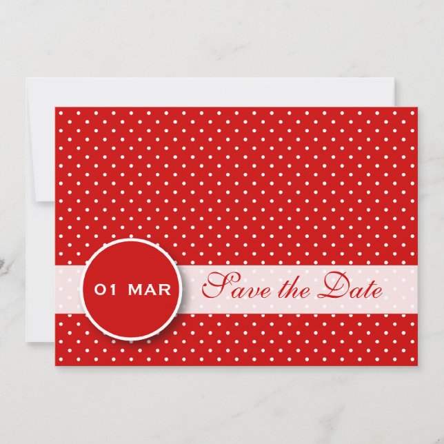Save The Date Poche rouge et blanc point Enregistrer la date Inv (Devant)