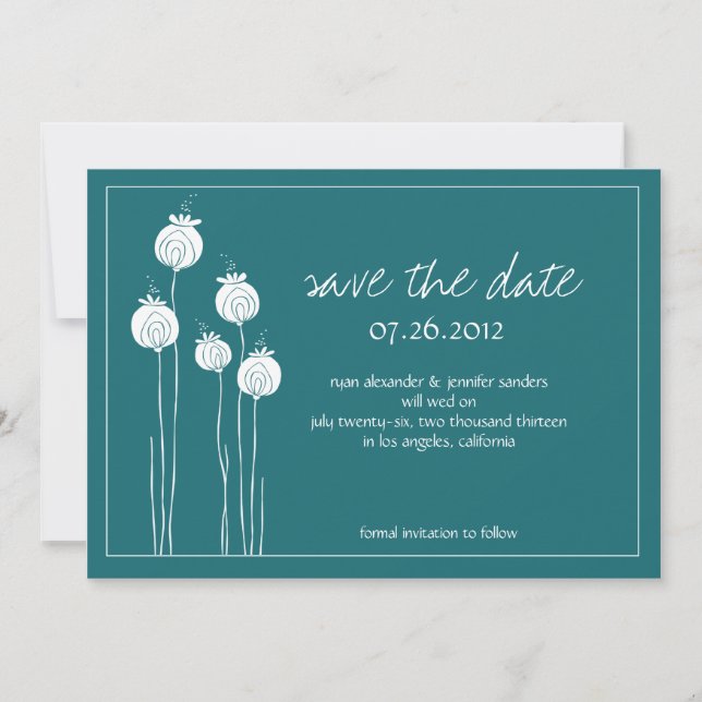Save The Date Pods floraux Turquoise Enregistrer la date (Devant)