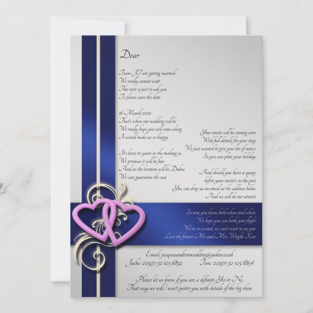 Save The Date Poème personnalisé Enregistrer la date (Devant)