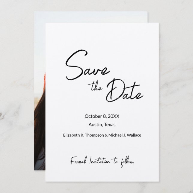 Save The Date Poignée simple photo Mariage rustique (Devant / Derrière)