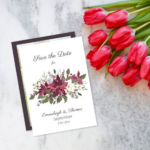Save The Date Poinsettia Florals Enregistrer la date   Rouge à c