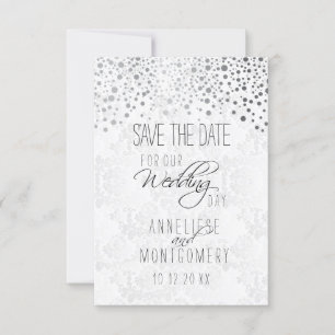 Save The Date Points Confetti Argent Élégants   Texture blanche