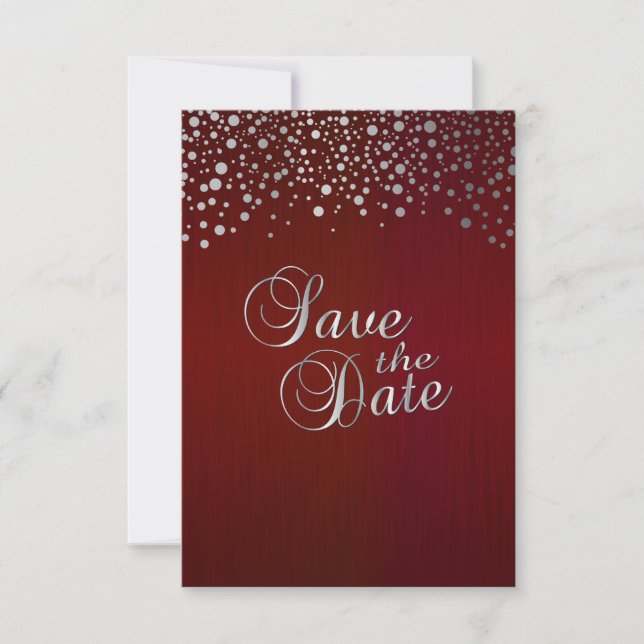 Save The Date Points Confetti en rouge foncé et en argent - Enre (Devant)
