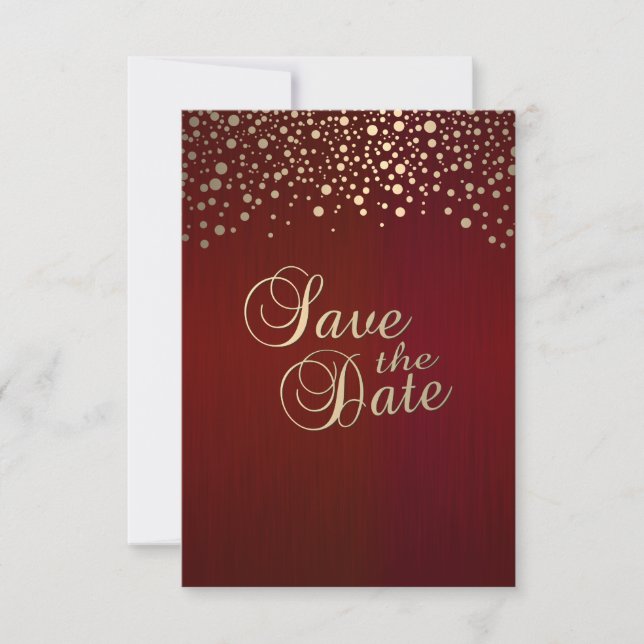 Save The Date Points confetti rouge foncé et or - Enregistrer la (Devant)