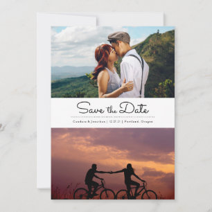 Save The Date Points noirs et blancs rétro Deux photos Enregistr