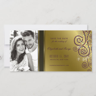 Save The Date Points Spiraux Boho Purple & Or Élégant Photo Chic