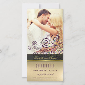 Save The Date Points Spiraux Boho Purple & Or Élégant Photo Chic