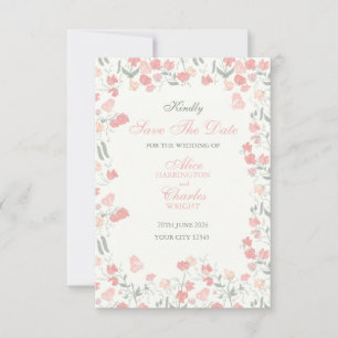 Save The Date Pois sucré Floral rose et crème