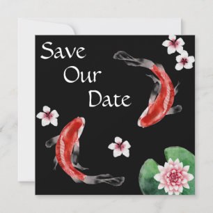 Save The Date Poisson Koi japonais, Mariage de fleurs de cerisie