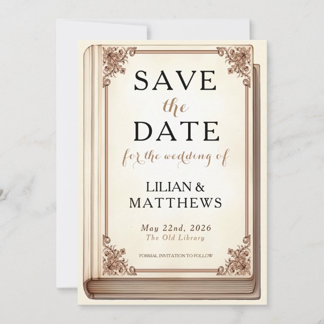 Save The Date Police cursive de couverture du livre de bibliothè (Devant)