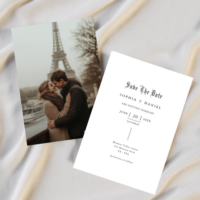Save The Date Police gothique intérieure simple Photo Mariage ro (Créateur téléchargé)