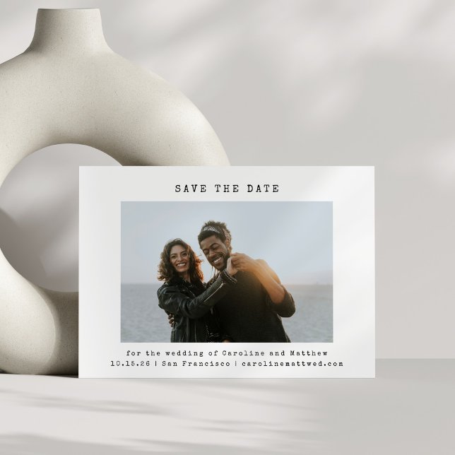 Save The Date Police Mariage de police Retro Blanc Photo Simple (Créateur téléchargé)