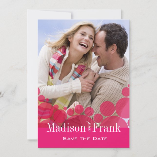 Save The Date Polka Dot Parade Photo Enregistrer la date rose ch (Devant)