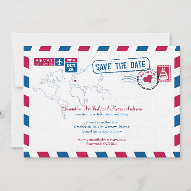 Save The Date Pologne Air Mail Mariage Enregistrer La Date (Devant)