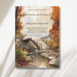 Save The Date Pont de mariage d'automne à l'aquarelle en bois