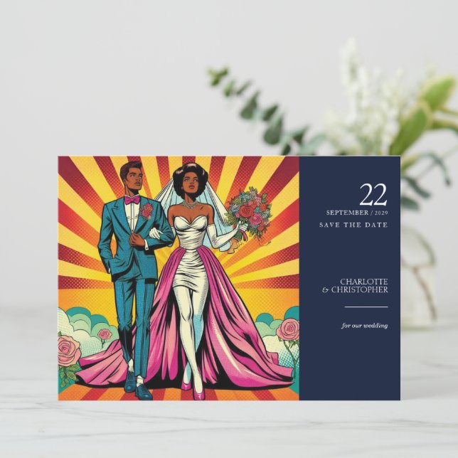 Save The Date Pop Art Bride & Groom (Debout devant)