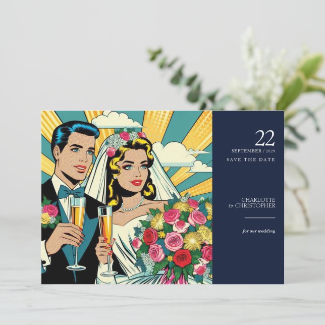 Save The Date Pop Art Bride & Groom (Debout devant)