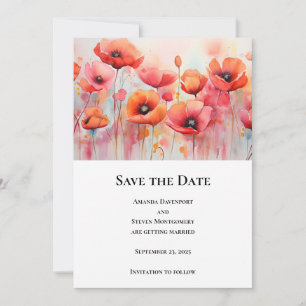 Save The Date Poppies rouges dans un Mariage d'aquarelle de cham