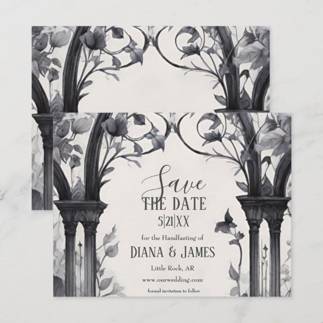 Save The Date Porte de jardin fleuri gothique Pagan Handfasting (Devant / Derrière)