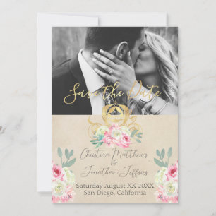 Save The Date Porte d'or et Fleurs roses Mariage de conte de fée