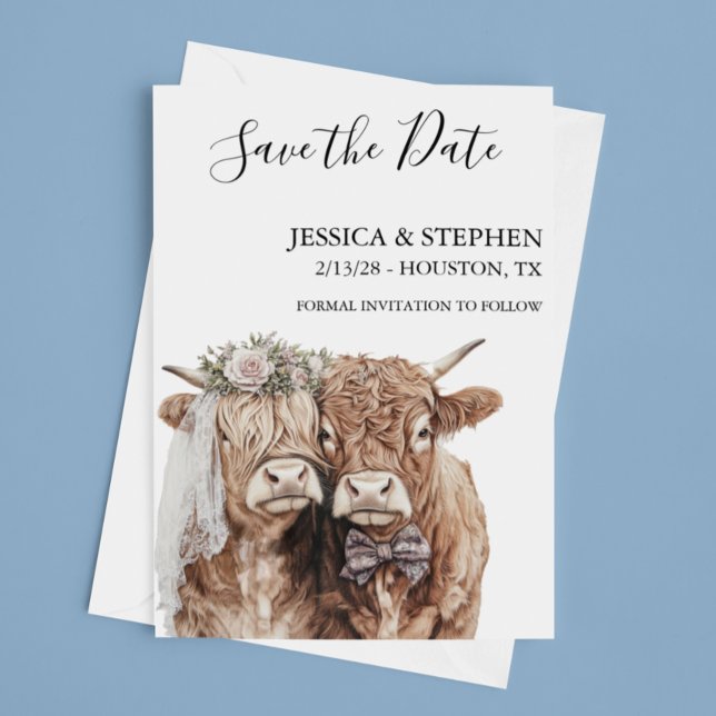 Save The Date Portraits aquarelle de vaches des Highlands pour m (Créateur téléchargé)