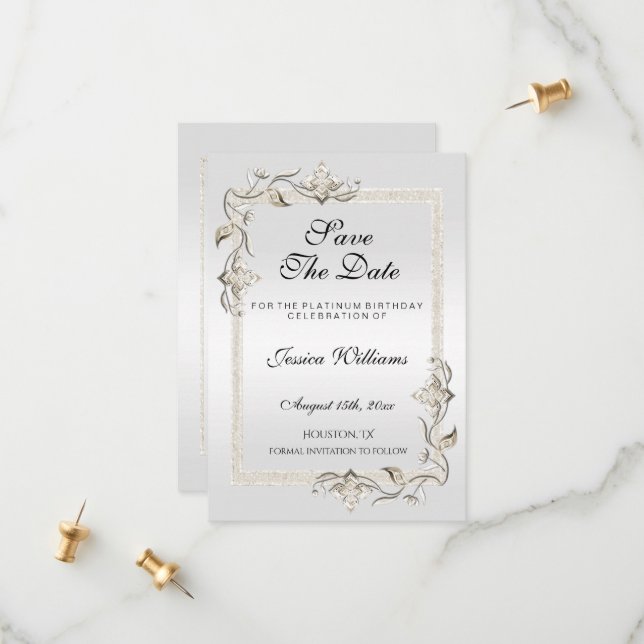 Save The Date Posh 70e anniversaire Platinum (Devant/Arrière en situation)