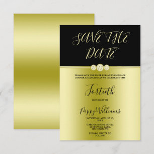 Save The Date Posh Gold & Black Elegant Diamonds 40e anniversair