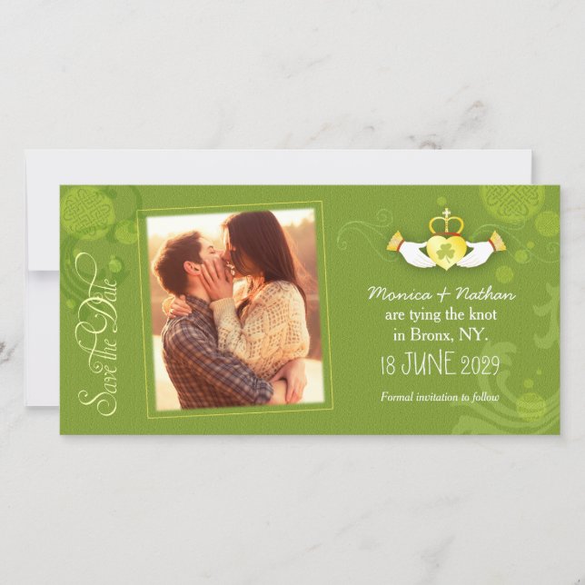 Save The Date Posh Green Irish Mariage Photo Enregistrer la cart (Devant)