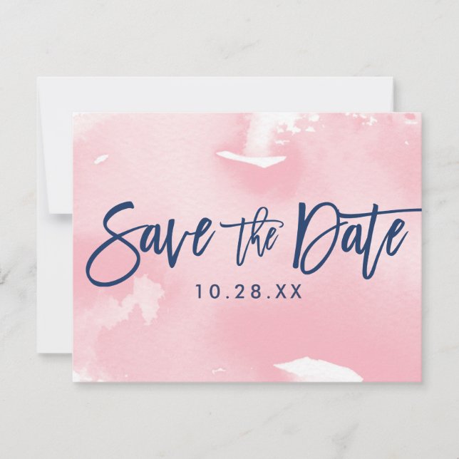SAVE THE DATE POSTCARD moderne marine rose aquarel (Devant)