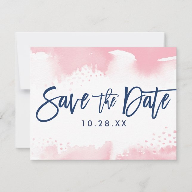 SAVE THE DATE POSTCARD moderne marine rose aquarel (Devant)