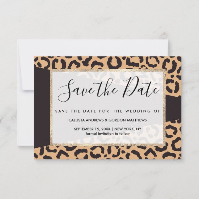 Save The Date Poster de animal Leopard d'or noir moderne (Devant)