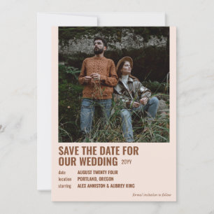 Save The Date Poster de film Russet & Almond Pink Hipster Photo