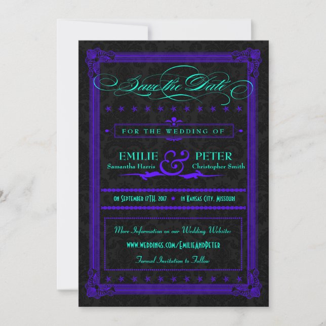 Save The Date Poster électrique Turquoise & violet style Enregis (Devant)