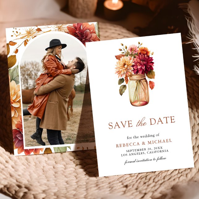 Save The Date Pot de fleurs d'automne Dahlia en bocal Mariage ph (Créateur téléchargé)